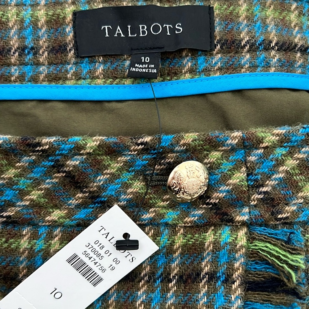 Talbots Brown Green Blue Plaid Wool Skirt